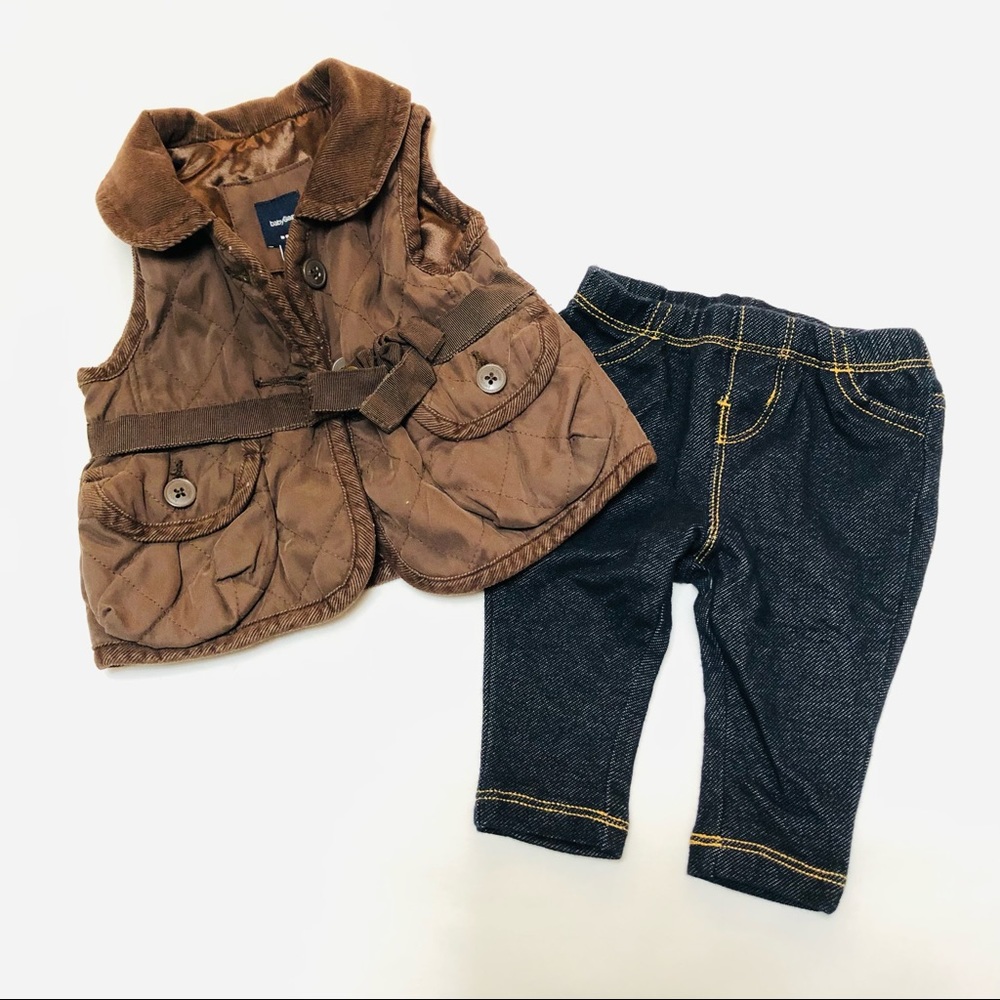 Gap Factory Brown Vest and Denim Look Leggings- Baby 0-3 months